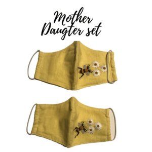 Yellow Mother Daughter Linen Face Mask Sets